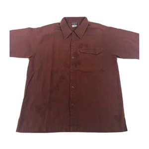 Patagonia Mens Hemp Short Sleeve Floral Button Shirt Maroon SZ Medium